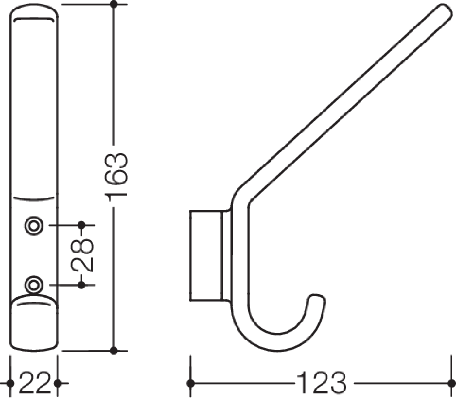 HEWI Garderobenhaken Ser 477, H:165mm, mit Distanzstück rubinrot