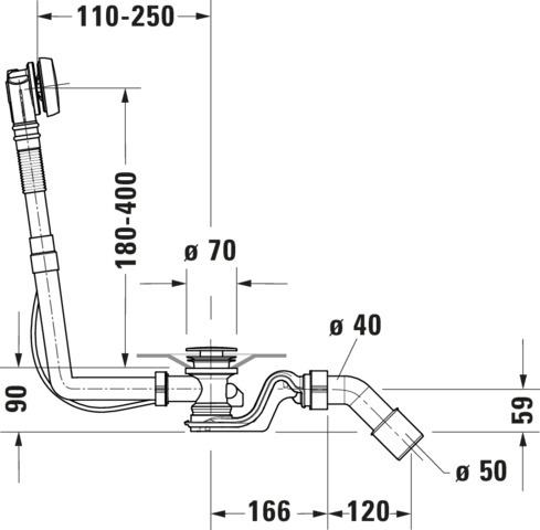 DU Ab- und Überlaufgarnitur Quadroval Drehgriff, Bodenzuglänge 530mm, chrom