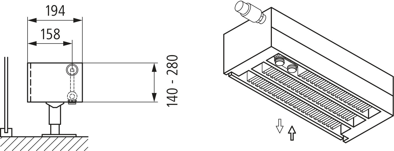 Kermi V-Kon S Typ33 BH70x194x2000mm QN1440, weiß, 6 bar, o. Abd., Vent. re