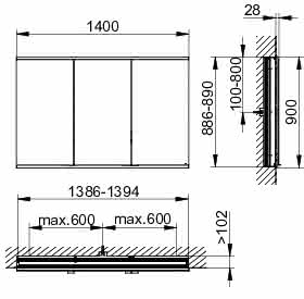 KEUCO Royal Modular 2.0 SPS, bel. 80031, Einb,2Steckd,sb-elox,1400x900x120mm