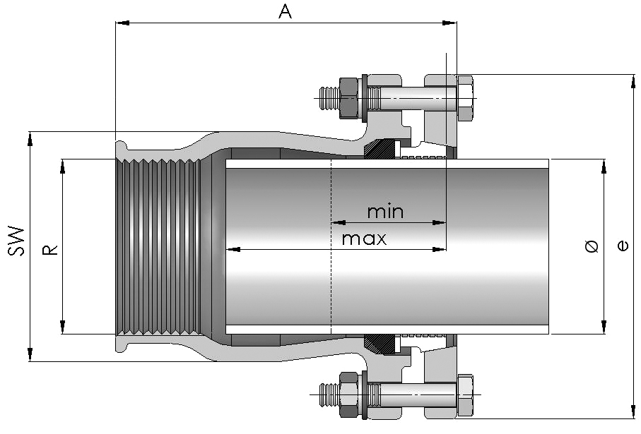 gebooriginal Temperguss-KLV Serie 220 Typ IF 2 1/2" x 70,0 mm für Siederohr