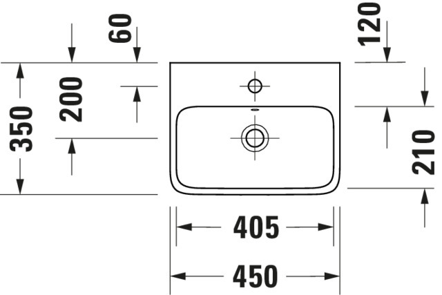Duravit Qatego Handwaschb. 450mm mit HLB,HL 1,mit ÜL, Weiß HG, HYG