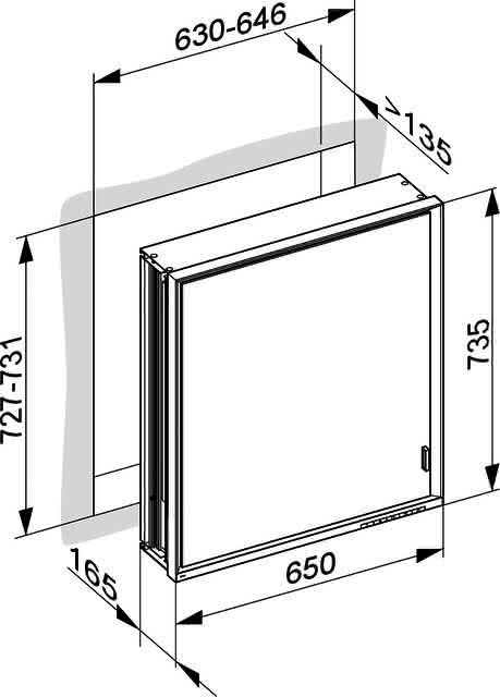 KEUCO SPS R. Lumos 14311, l., o. Ablagef., Einbau, silb-elox., 650x735x165mm