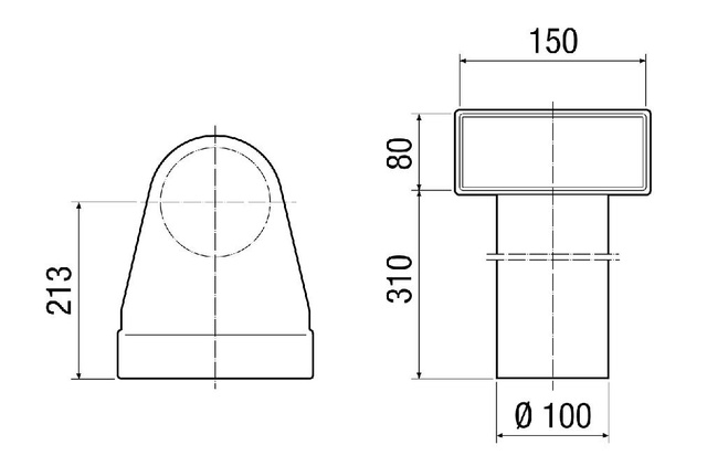 Maico Winkel MF-WL100 80/150 90Grad-Übergang DN100 auf 80x150, lang