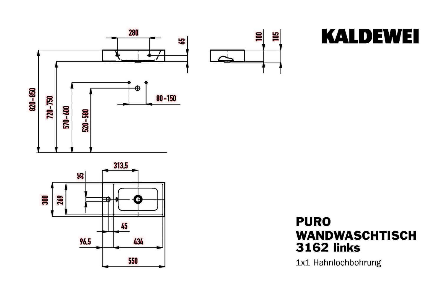 KA WB PURO Mod.3162,550x300mm,alpwm, links,PEFF,AD,m. 1HL,oÜL