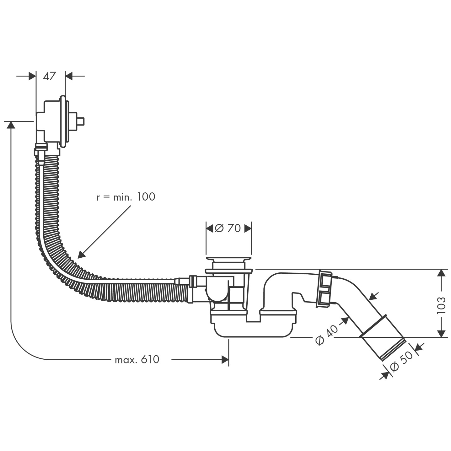 Hansgrohe Wannenab-u.Überlaufgarnitur Flexaplus Grundset m.flex.Überlaufschlauch