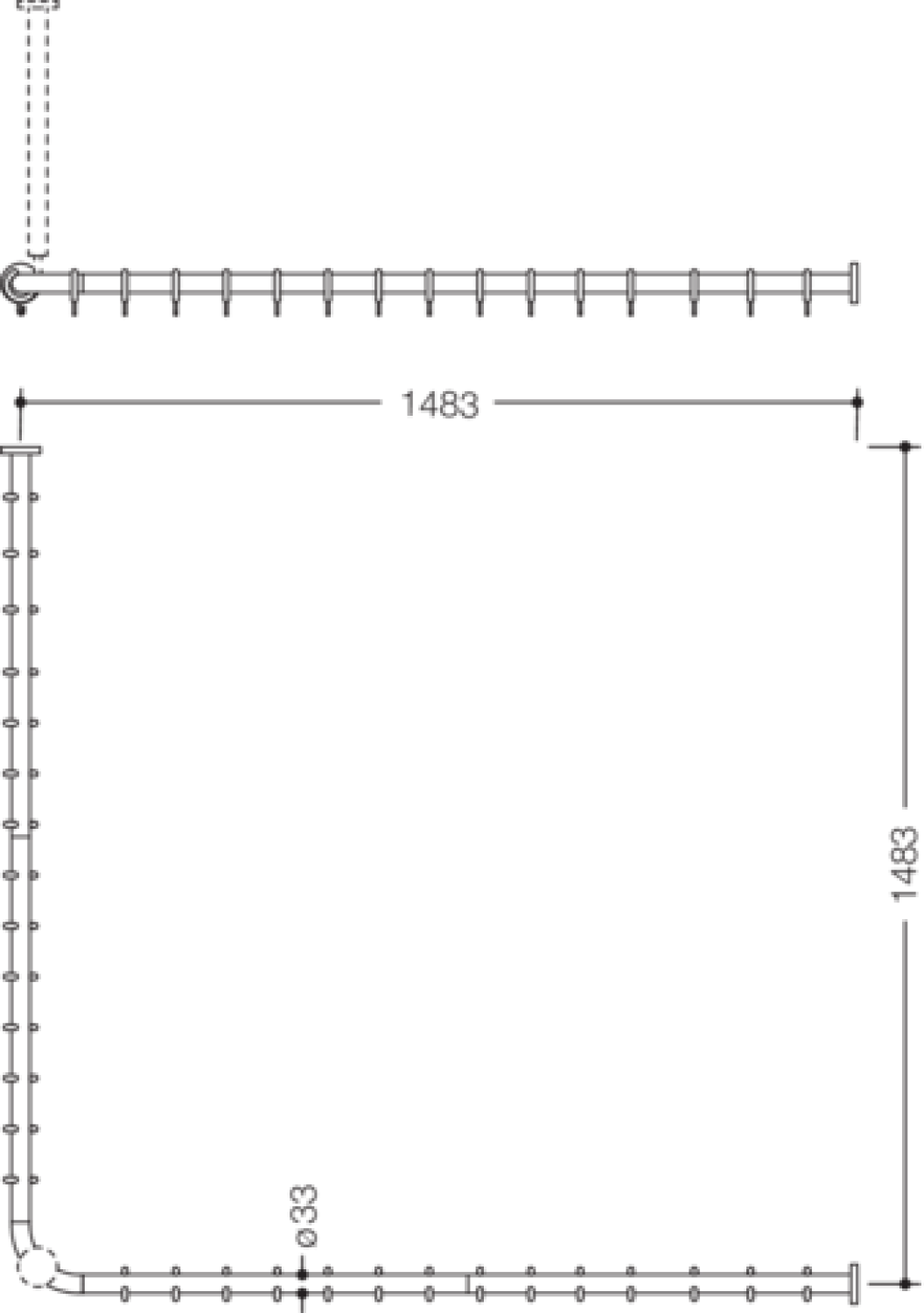 HEWI VH-Stange Ser 801,A1/2:1483,kürzb, 28 Ringe anthrazitgrau