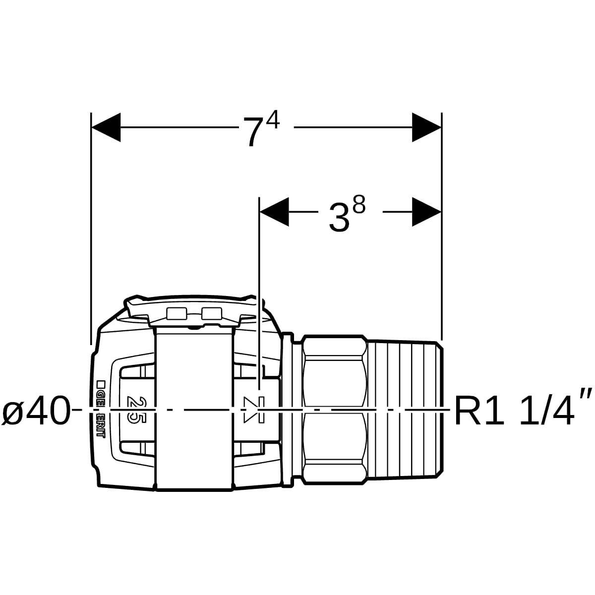 Geberit FlowFit Übergang mit Aussengewinde SiBr d40-R1 1/4