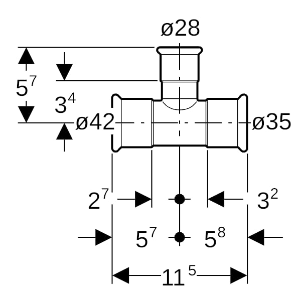 Geberit Mapress Edelstahl T-Stück reduziert d42-28-35