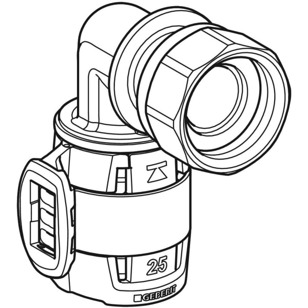 Geberit FlowFit Übergangsbogen 90Gr mit Überwurfmutter, SiBr d16-G1/2