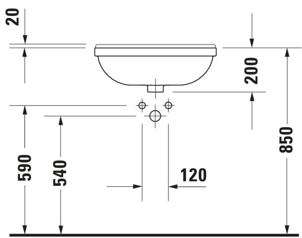 DU Halbeinbauwaschtisch Starck 3 550 mm mit ÜL, mit HLB, 1 HL, weiß