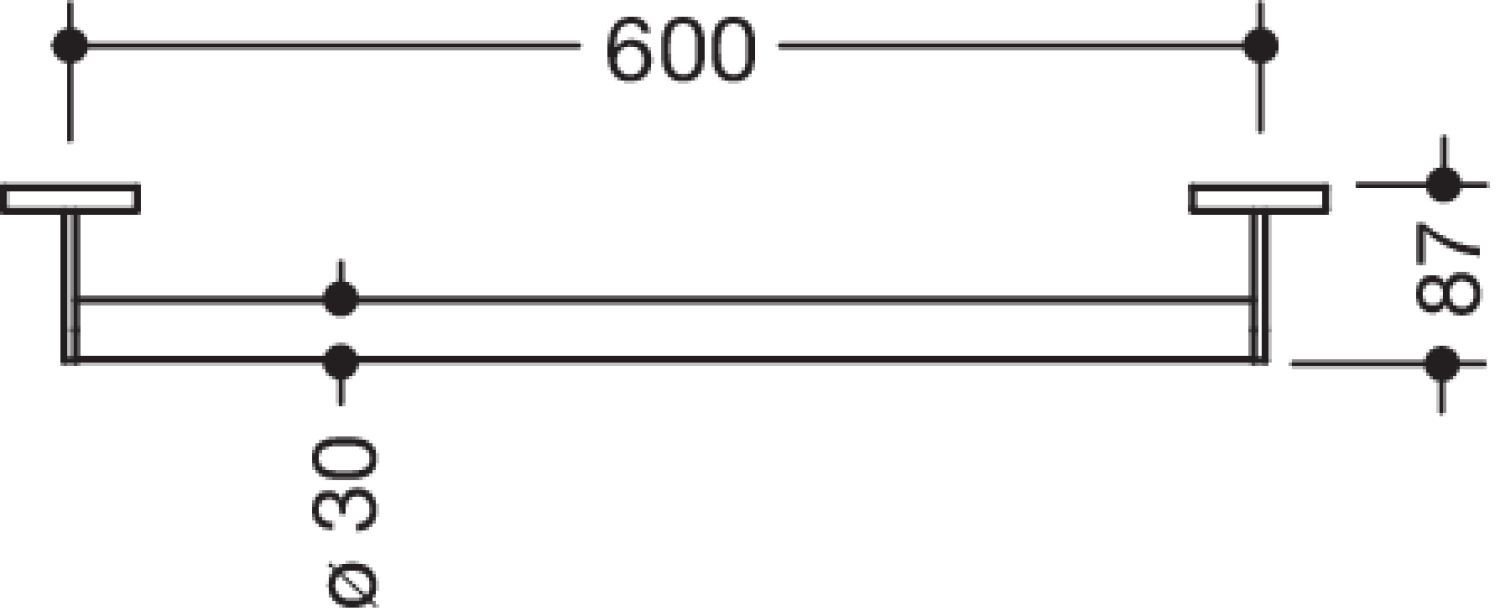 HEWI Haltegriff, d:30, L:600mm, plvb schw tiefmatt