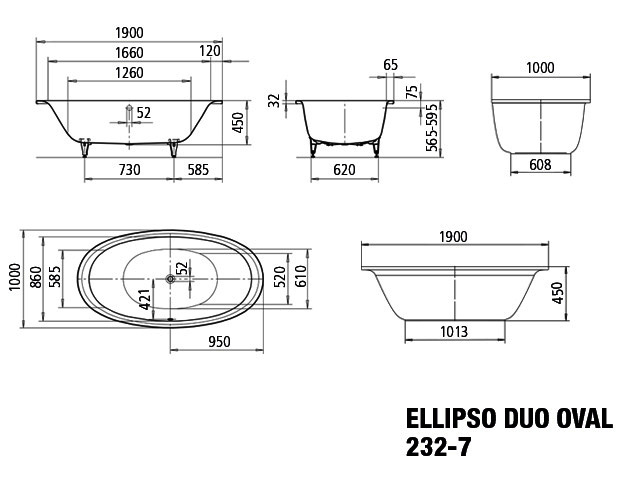 KA BW ELLIPSO DUO OVAL freistehend Mod. 232-7,1900x1000mm,sm100,VKT sm100