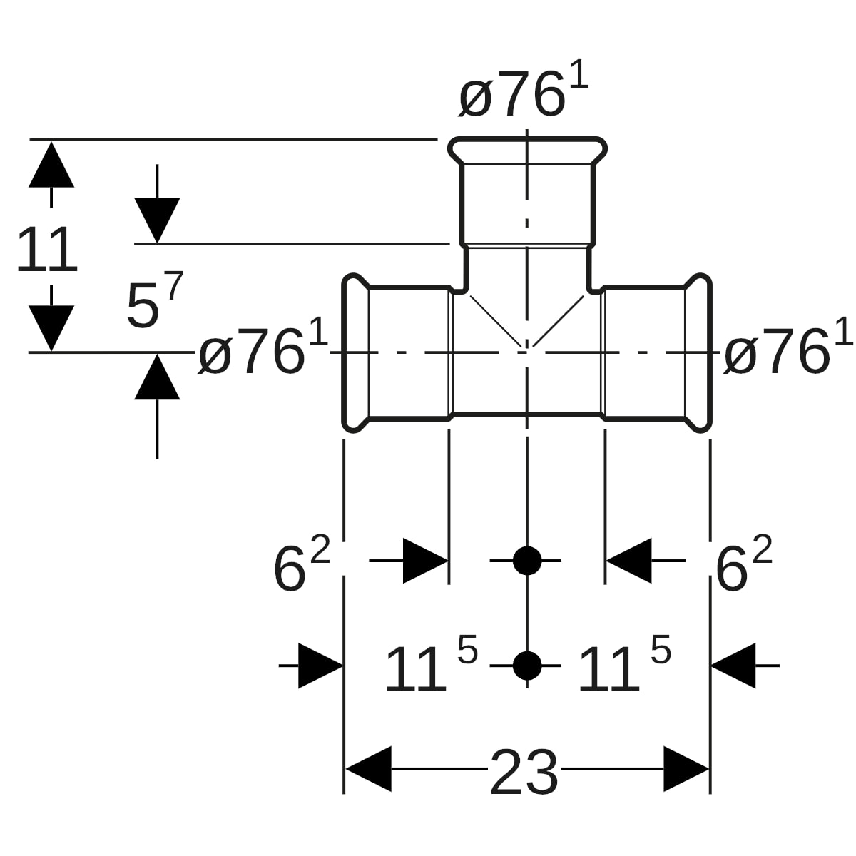 Geberit Mapress Edelstahl T-Stück egal (LABS-frei) d76,1-76,1-76,1