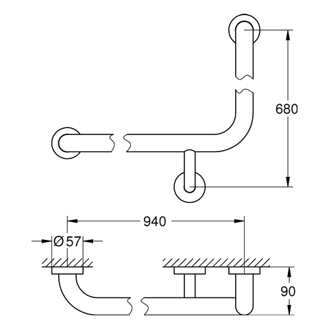GROHE Wannengriff Essentials 40797_1 L-Form 940 x 600mm Metall chrom