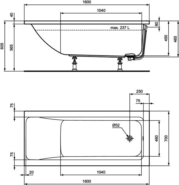 IS Körperform-Badewanne Connect Air, 1600x700x475mm, Weiß