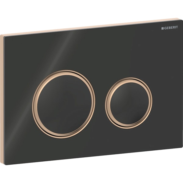 Geberit Sigma50 BetPl., rund, 2-Mengen-Sp. rotgold gebü., Etc/schwarz Glas/rotgold