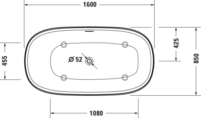 DU Zencha BW Oval 1600x850,Freistehend Mineral,Nahtl.VK, Rückens.1 Kopfs.,Weiß