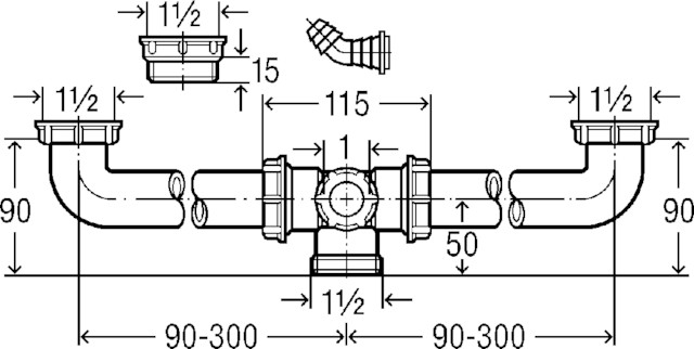 Viega Ablaufverbindung 792 in G1 1/2 x 160-570mm Kunststoff weiss