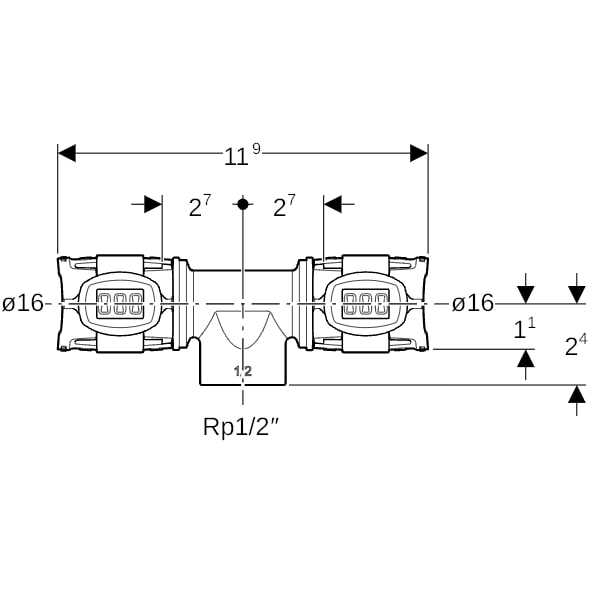 Geberit FlowFit T-Stück mit Innengewinde Rg+ d16-Rp1/2-16