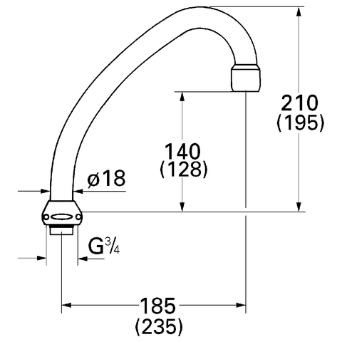GROHE Rohrauslauf 13070 Ausladung 185mm ohne Anschlag DN15 chrom