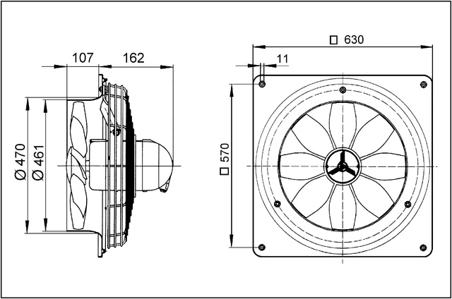 Maico Axial-Wandventilator DZQ 45/6 B Ex t Wandplatte, Drehstrom, StaubEx, 4240m3/h