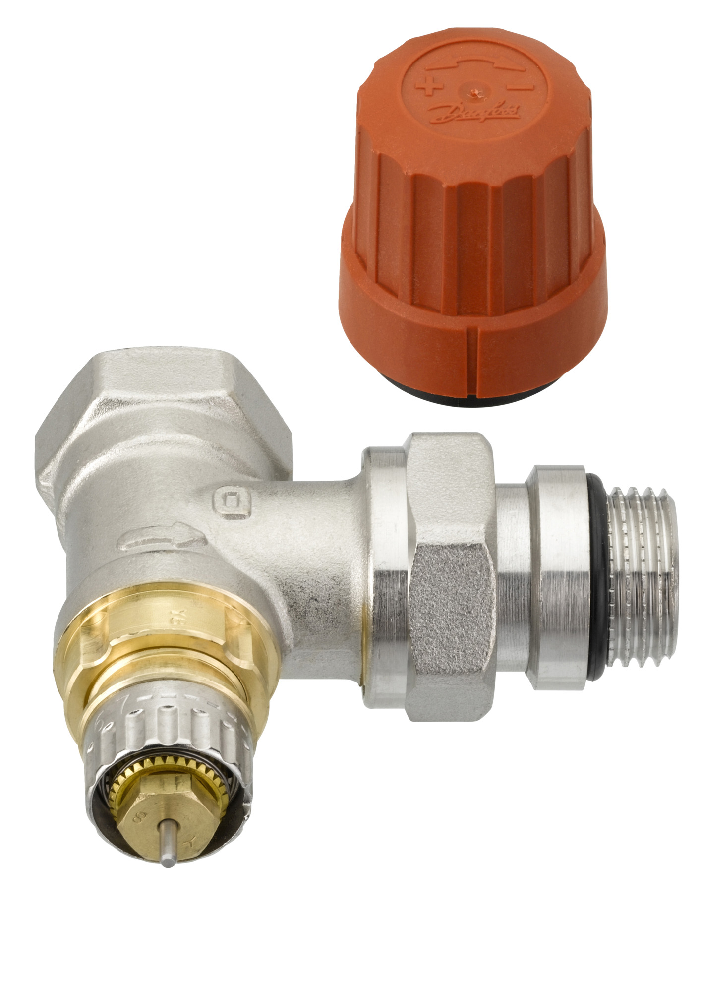 Danfoss Ventilgehäuse RA-N 15 R 1/2, Eck, vernickelt, selbstd. Nippel