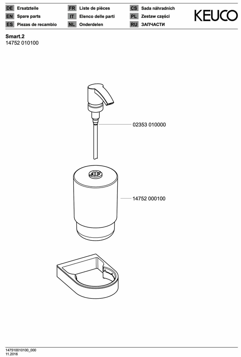 KEUCO Lotionspender Smart.2 14752 Opak-Kunstst. mattiert, lose