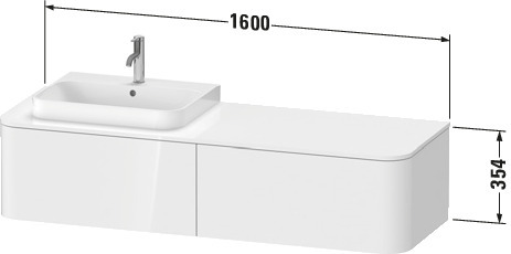 DU WTU HappyD2+ wandh.,354x1600x550mm 2Auszüge, BP l., weiß hochglanz f.ASB