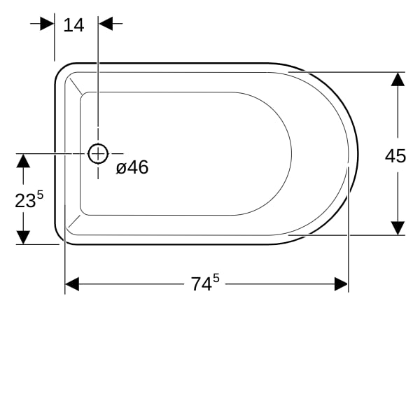 Geberit Bambini asymmetrische Badewanne 47x28,5x76,5cm, weiß