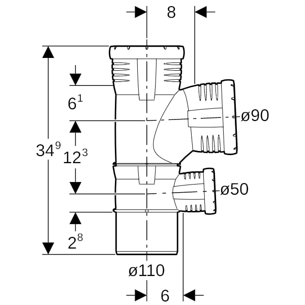 Geberit Silent-Pro Kombibogenabzweig 87,5Gr d110/90/50