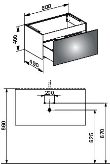 KEUCO WTU X-Line 33161, 1 Auszug, trüffel/Glas trüffel, 800x400x490mm