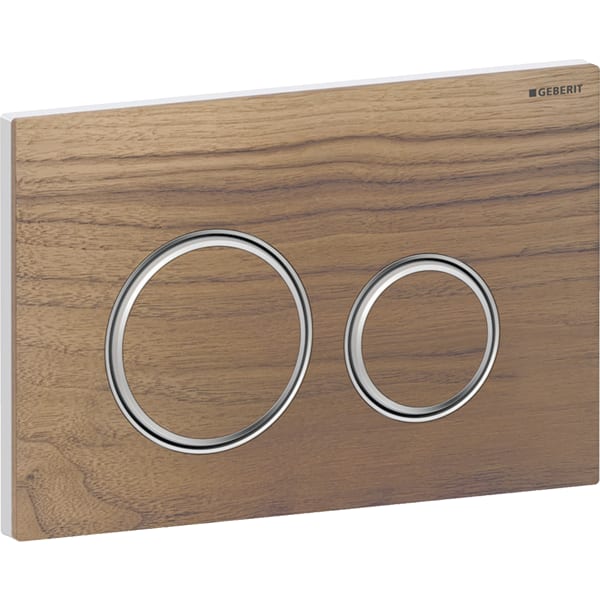 Geberit Sigma50 BetPl., rund, 2-Mengen-Sp. chrom glänzend / Nussbaum
