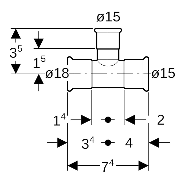 Geberit Mapress Kupfer T-Stück reduziert d18-15-15