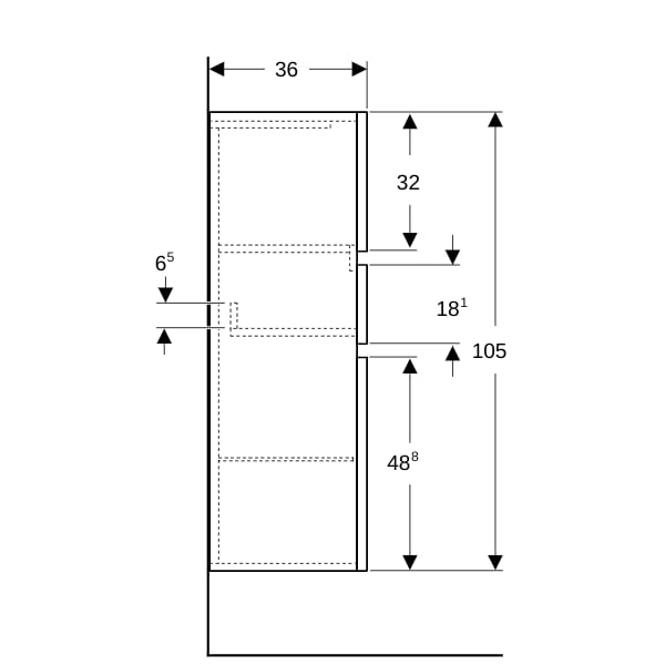 Geberit Renova Plan Mittel-HS mit zwei Türen 1 Schublade, 39x105x36cm, weiß