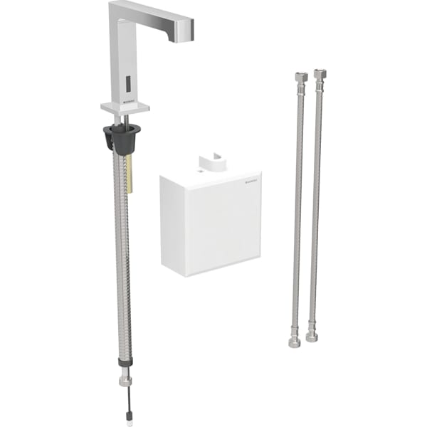 Geberit Brenta WT-Arm., Standmontage, Batt. mit AP-Funkt.Box, m.Misch., hgl.verchr.