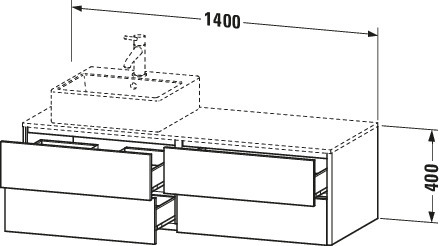DU WTU XSquare, 4 SK, wandh, Becken li 400x1400x548mm, Weiß Matt
