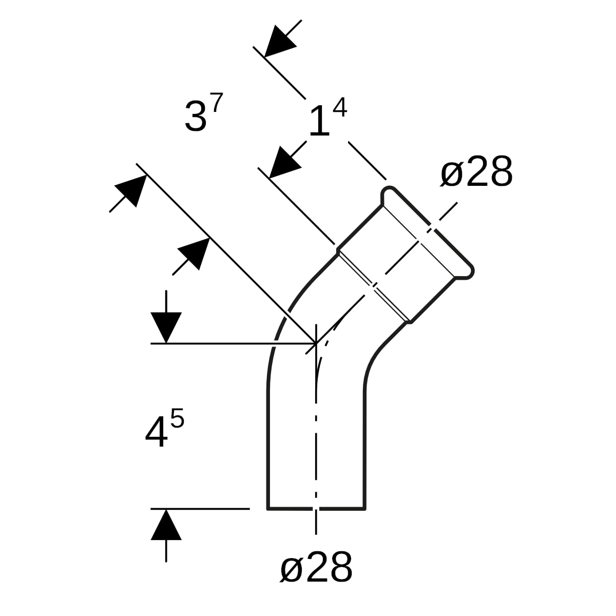 Geberit Mapress Kupfer Bogen 45Gr mit Einschubende d28