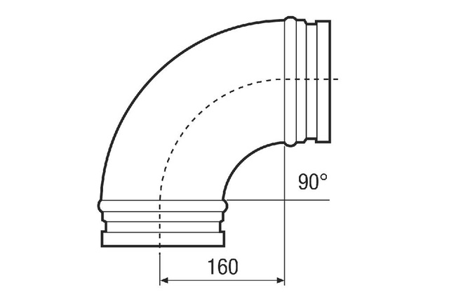 Maico Bogen, B90-160 gezogen, Rollringdichtung, 90 Grad DN160