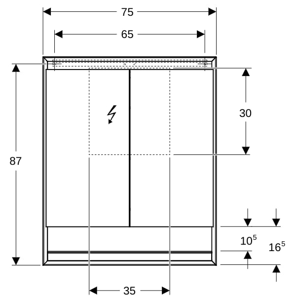 Geberit ONE Spiegelschrank mit Ni/Comf.Light 2 Türen, AP-Mont., 75x90x15cm, alu.