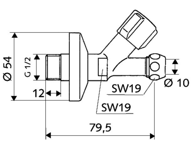 SCHELL Schrägsitzventil COMFORT lange Bauf., Rosette, 1/2", chrom