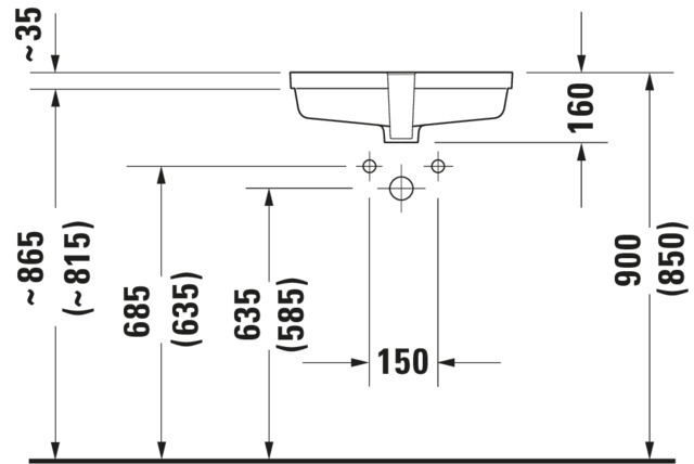 DU Einbauwaschtisch Vero 485 mm EB v.unten, m.ÜL, o.HLB, weiß WG