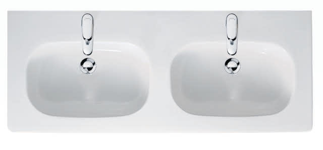 DU Möbel-Doppelwaschtisch D-Code 1200 mm mit ÜL, mit HLB, 1 HL pro Becken, weiß