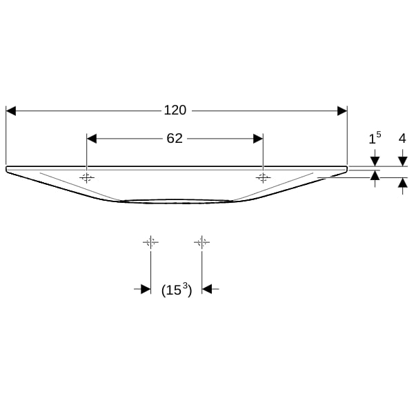 Geberit ONE WT, 120x40cm, CleanDrain v.Ausld. o.Hl., Ül.verd. weiß Tect /chrom gebü.