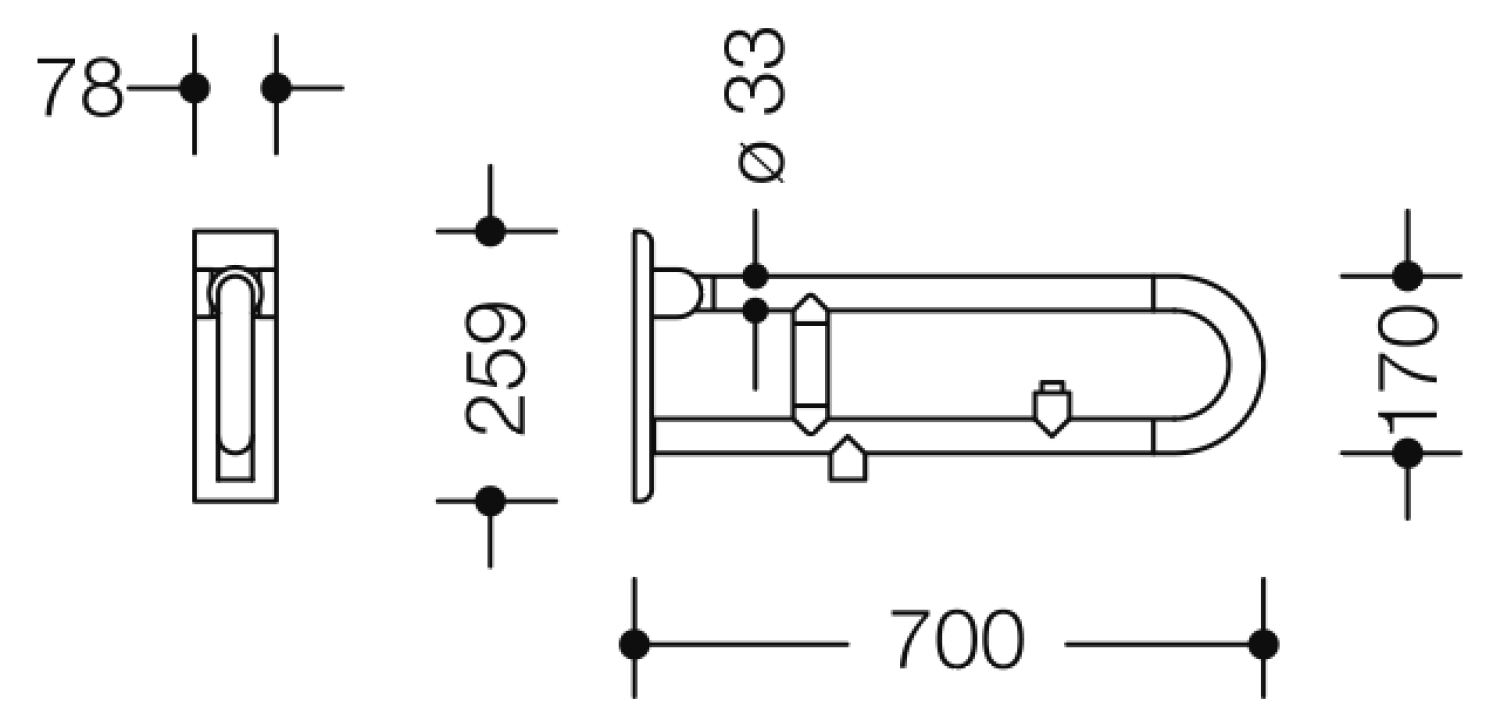 HEWI SK-Griff Ser 801 E-Ausf., WC-Spülung, L:700mm signalweiß