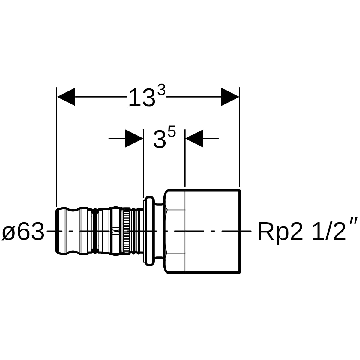 Geberit Mepla Übergang mit IG Rg d63-Rp2 1/2