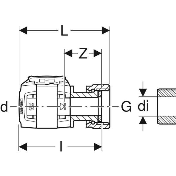 Geberit FlowFit Anschluss gerade, mit ÜM FwF SiBr d20-G1/2