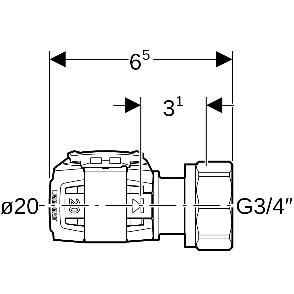 Geberit FlowFit Verteilerabgang für Eurokonus SiBr d20-EuG3/4