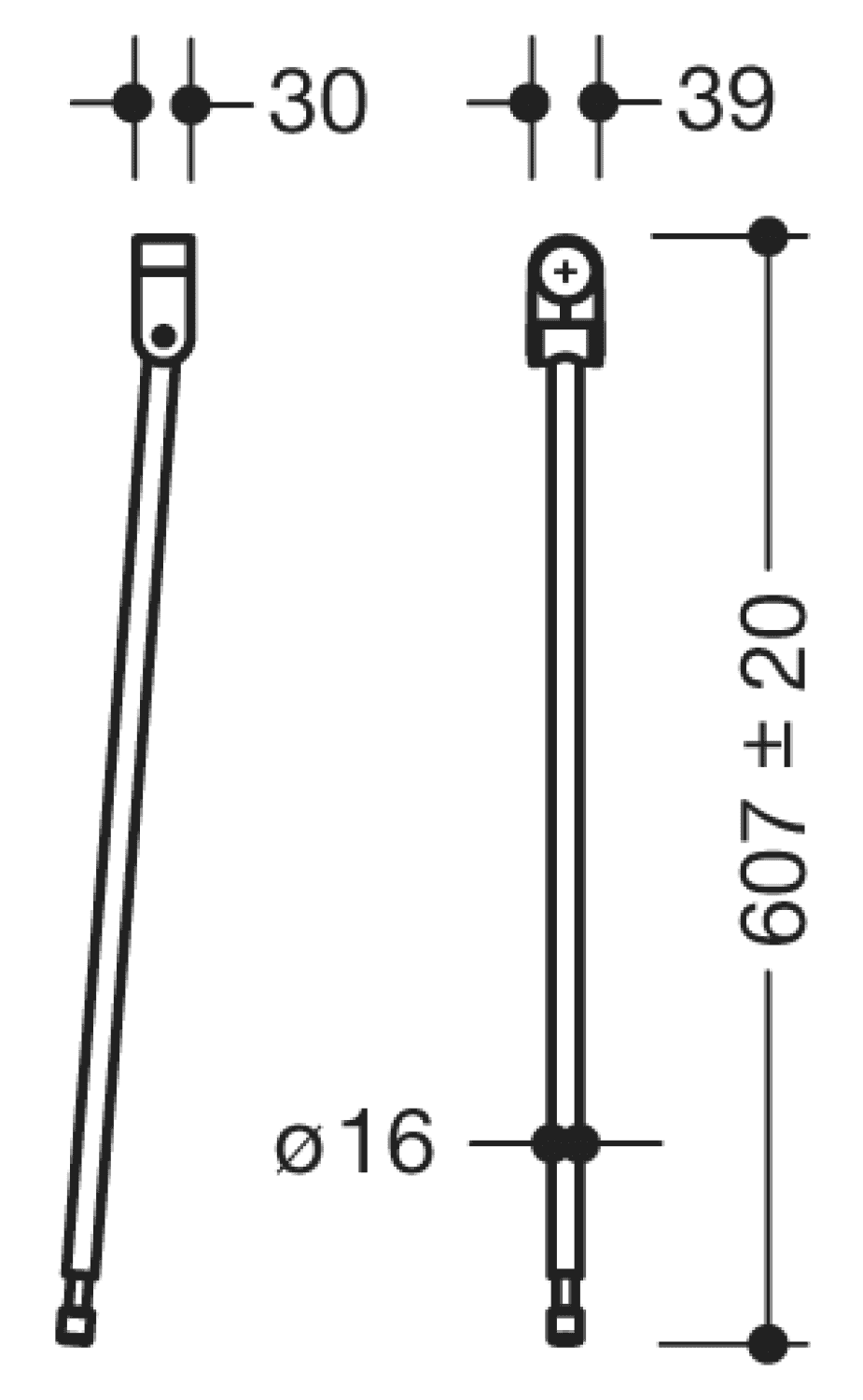 HEWI Bodenstütze f.SK-Griffe 805.50., L:607mm, Edst., Anb. farbig reinweiß