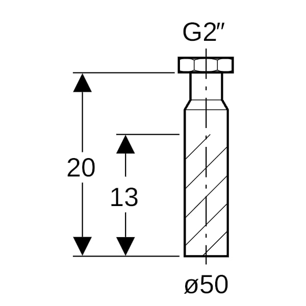 Geberit Anschlussstutzen mit Überwurfmutter 2'' x d50